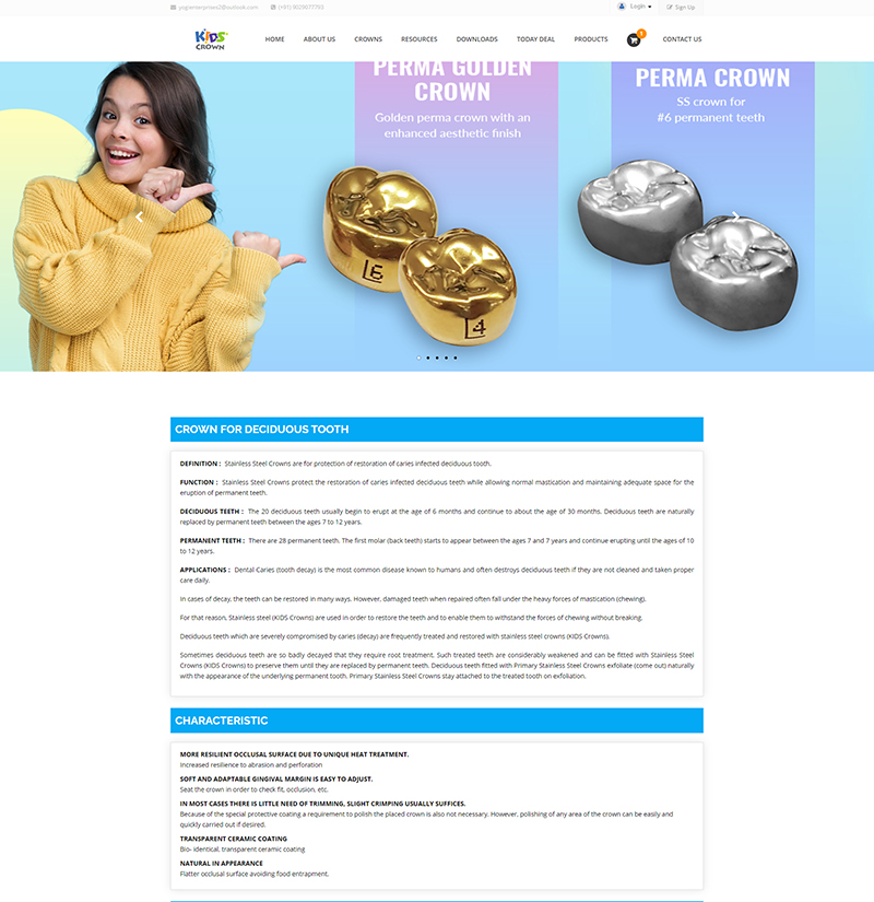 KidsCrown – E-Comm. Application for Dentist